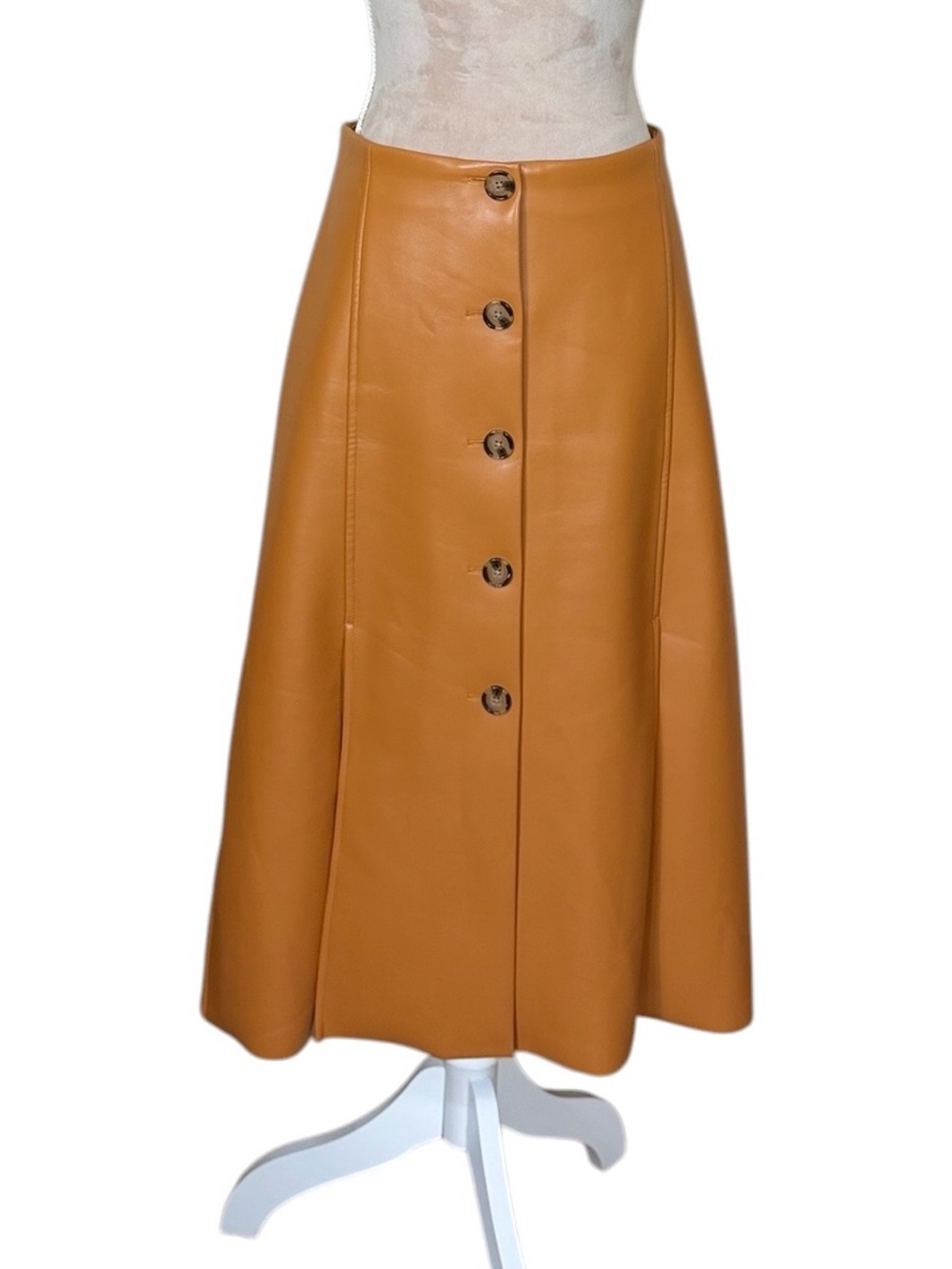 Banana Republic Button-Front Seamed Vegan Leather Midi Skirt in Cognac Tan - Picture 4 of 12